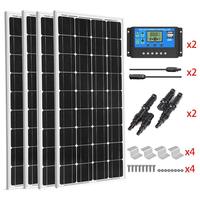 SUNGOLDPOWER 400 Watt 12V Monocrystalline Solar Panel Module：4pcs 100W Monocrystalline Solar Panel Solar Cell Grade A +20A LCD PWM Charge Controller+MC4 Extension Cables+4 Sets of Z-Bracket